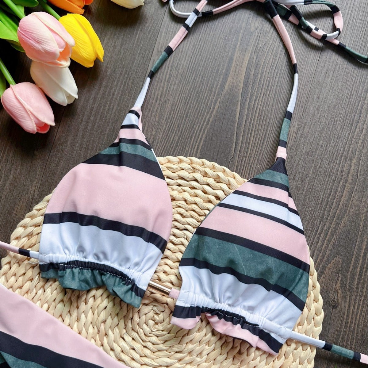 Printed Split Bikini Swimsuit Sexy Braid Rope Triangle Women Swimsuit Swimming Set Bella Mia