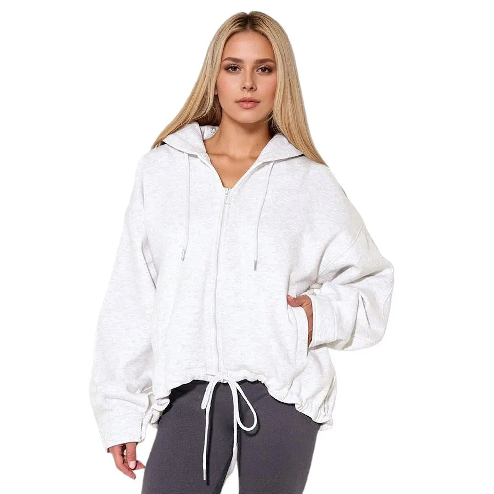 Women Casual Hooded Zipper Polyester Knitted Women Casual Solid Color Original Coat Bella Mia