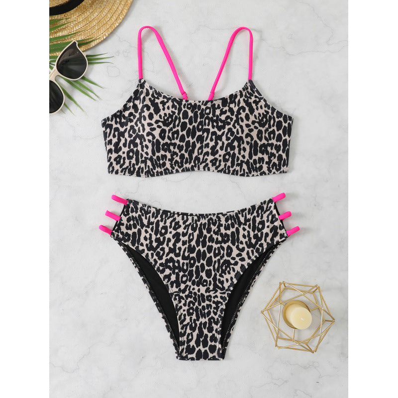 Split Swimsuit Leopard Print Simple Bikini Women Sexy Beach Swimsuit with Chest Pad Bella Mia