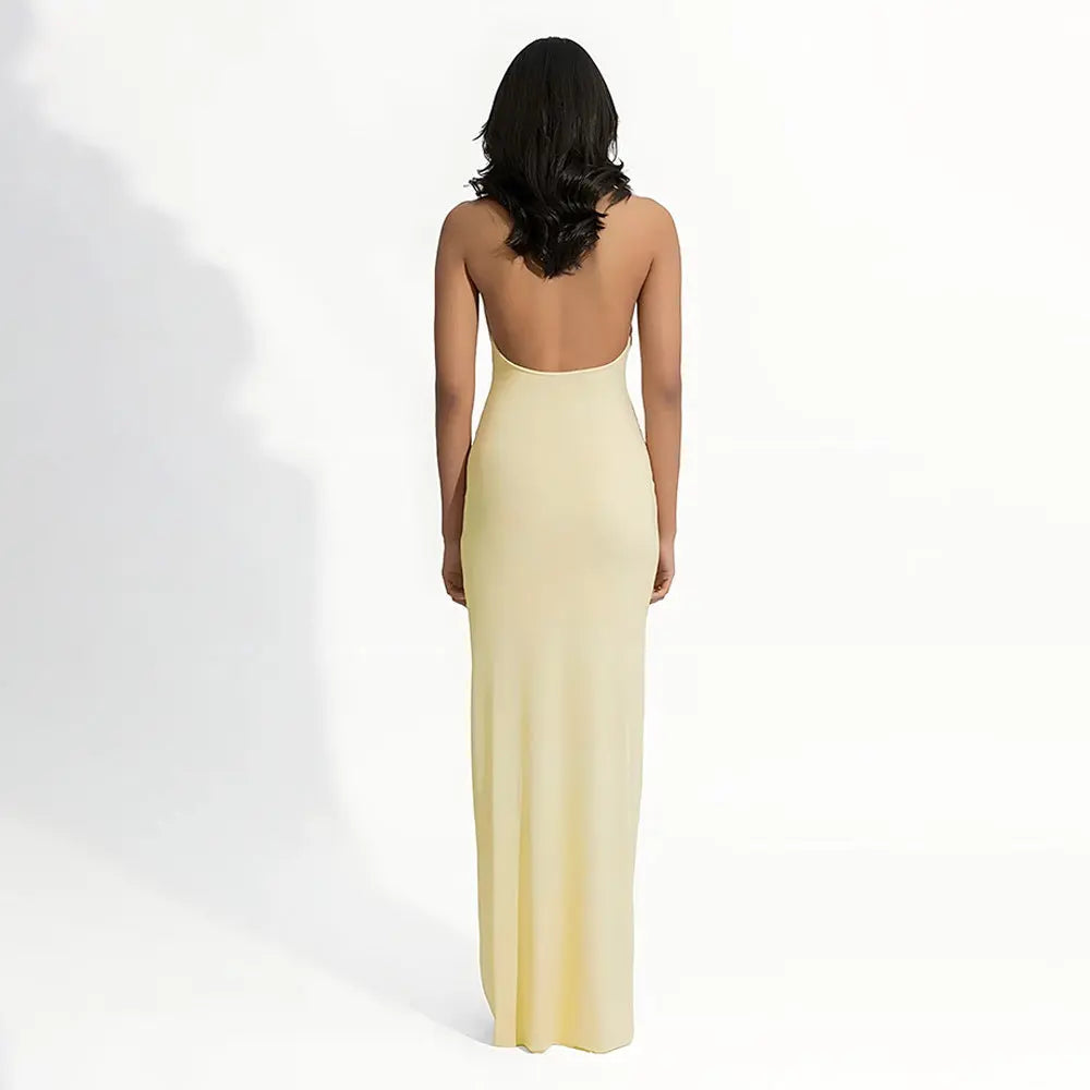 Summer Elegant Halter Deep V Plunge Dress Sexy Backless Sheath Dress Bella Mia