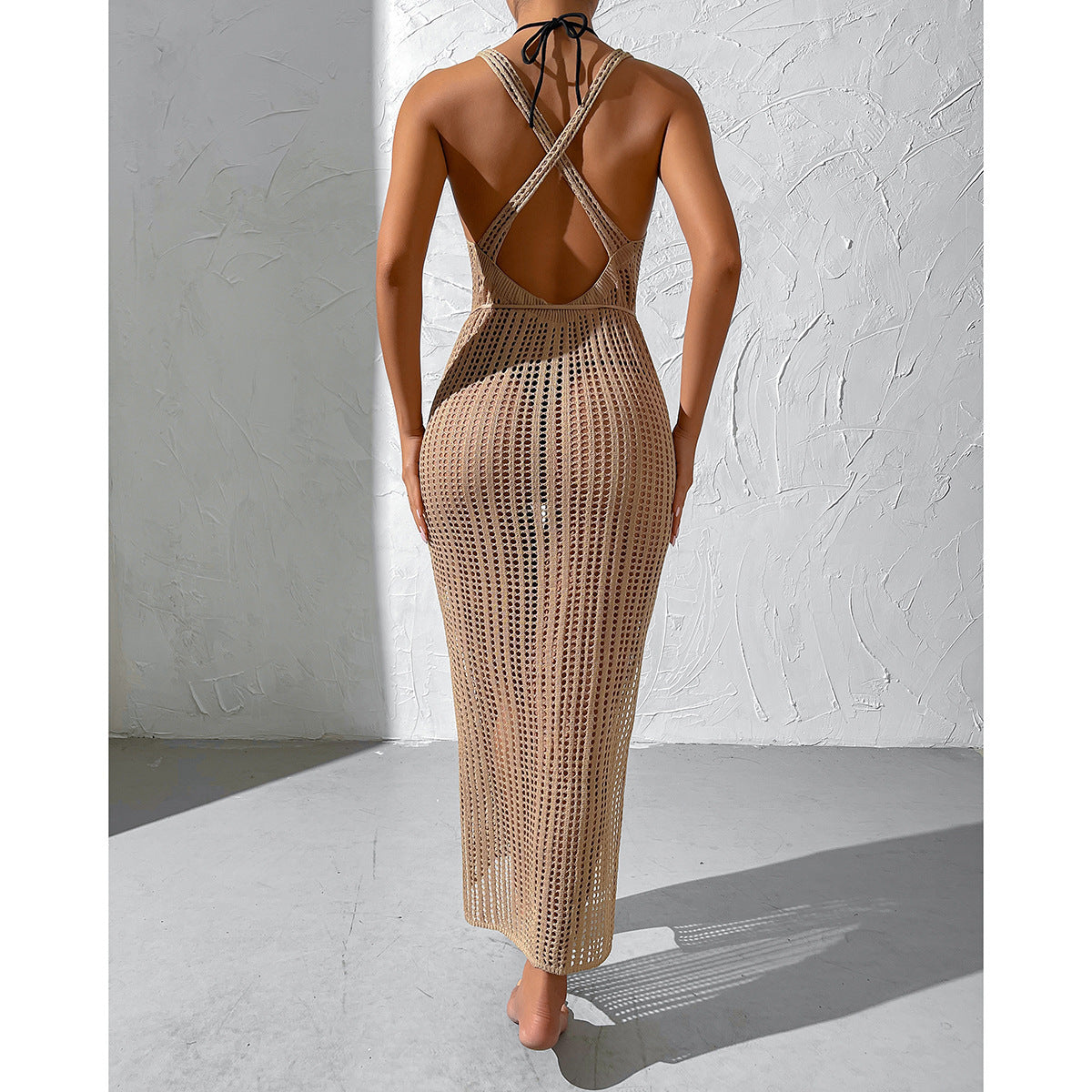 Vacation Beach Sexy Smock Dress Hollow Out Cutout Out See Through Backless Knitted Dress Women Bella Mia