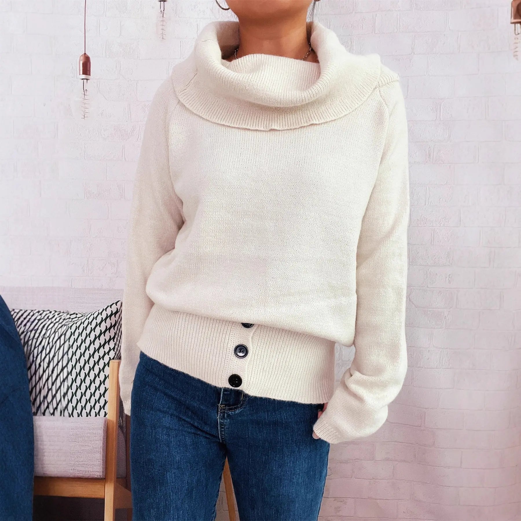 Autumn Winter Retro Office Minimalist Turtleneck Slim Knit Pullover Solid Color Striped Sweater Bella Mia