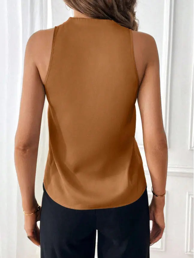 Women Sleeveless Satin Satin Satin V neck Loose Solid Color Vest Large Quantity Bella Mia