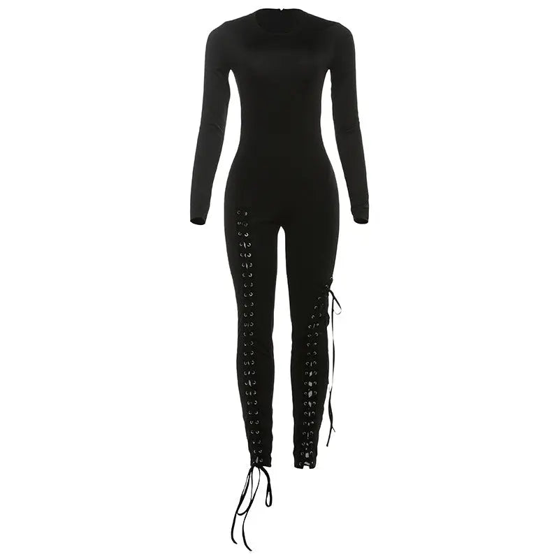 Fall Sexy Solid Color Waist Tight Hollow Out Cutout out Strap Tight Jumpsuit Bella Mia