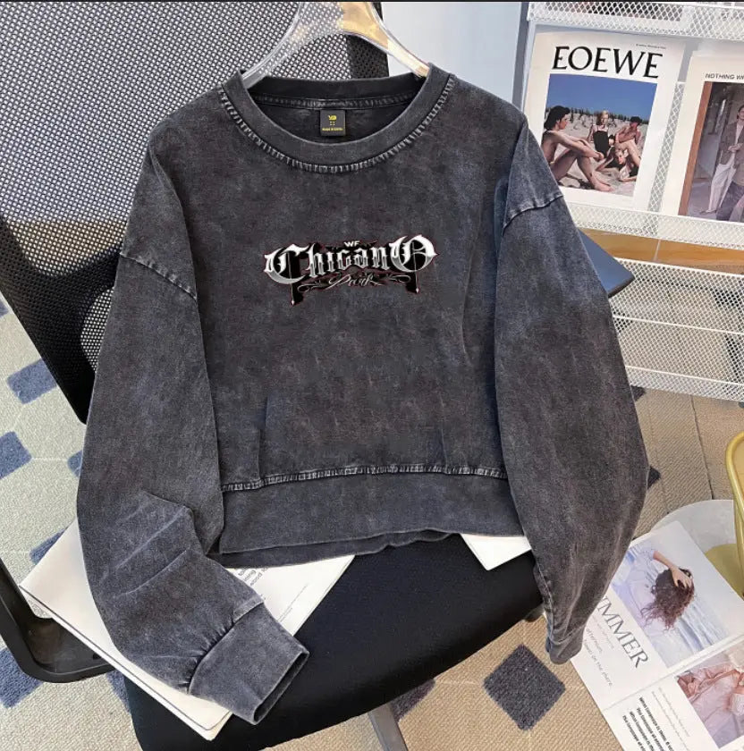 Washed Short Sexy round Neck Sweater Autumn Winter Korean Loose Small Loose Top Long Sleeve Brand Bella Mia