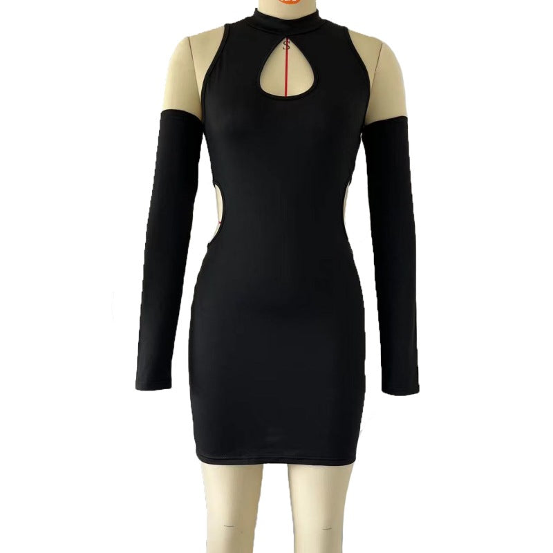 Autumn Winter Solid Color Sexy Cutout off Shoulder Halter Skinny Sheath Dress for Women Bella Mia