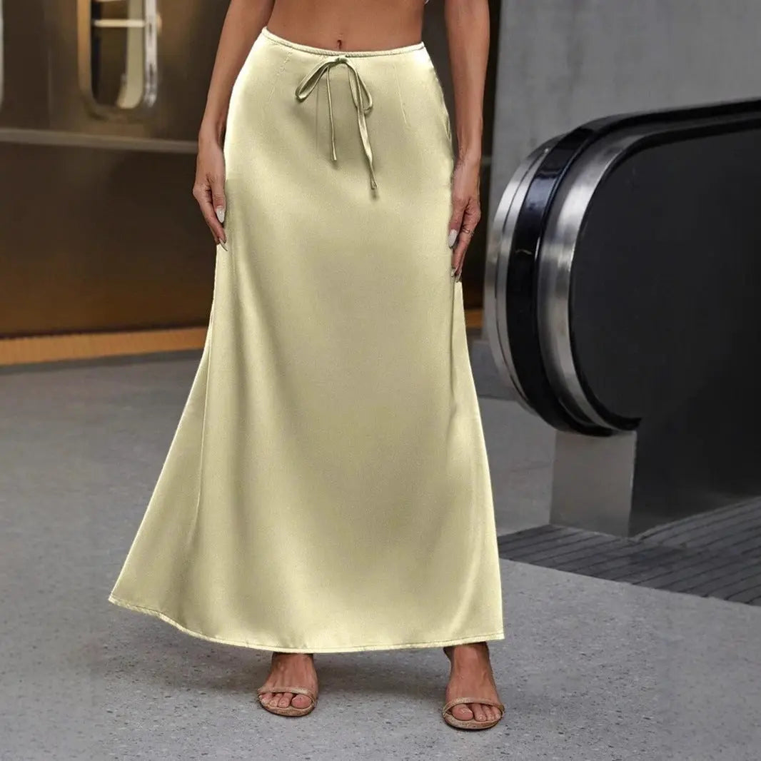 Popular Satin Satin Skirt Spring Autumn Elegant Lace up Long Skirt Bella Mia