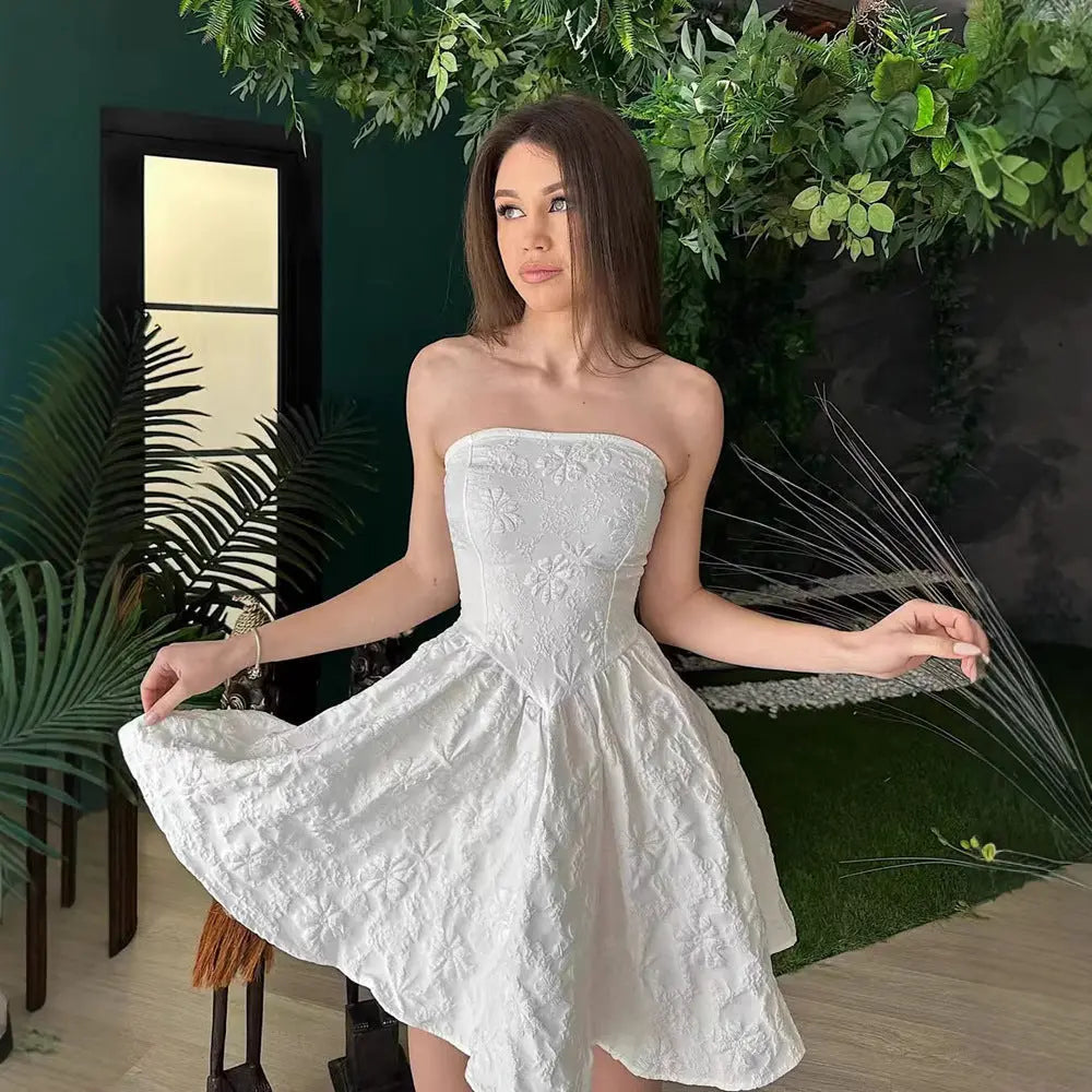 Women Clothing Tube Top Dress High Grade Jacquard Three Dimensional Fabric Sexy off Shoulder Waist Hem Dress Bella Mia
