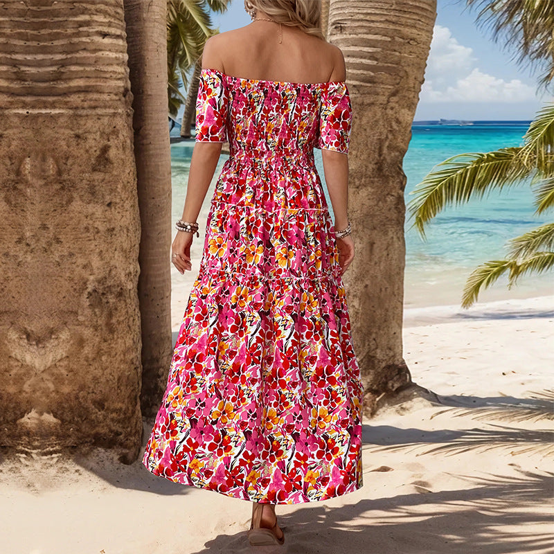 Summer Women Clothing Vacation off-Shoulder Printed Dress Bella Mia