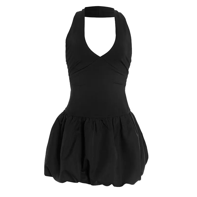 V neck Halter Sexy Beauty Back Color Contrast Patchwork Slim High Waist Short Bud Bella Mia