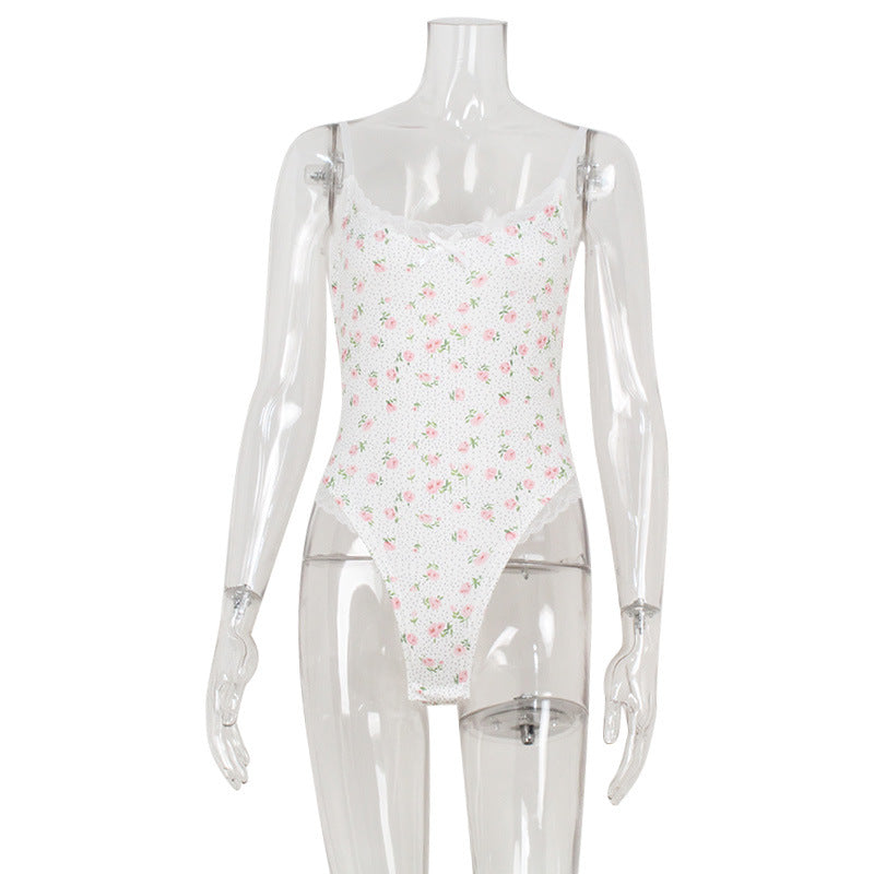 Sexy Girlish Lace Ruffled High Waist Floral Sleeveless Jumpsuit Women Bella Mia