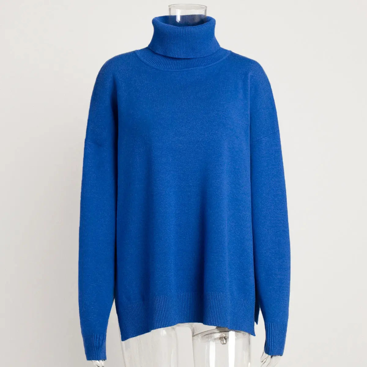 Turtleneck Sweater Women Autumn Winter Casual Sweater Slit Loose Solid Color Knitted Sweater Bella Mia