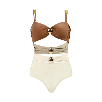 Swimsuit Color Matching Sexy Cutout One Piece Women Wrap Skirt Swimsuit Suit