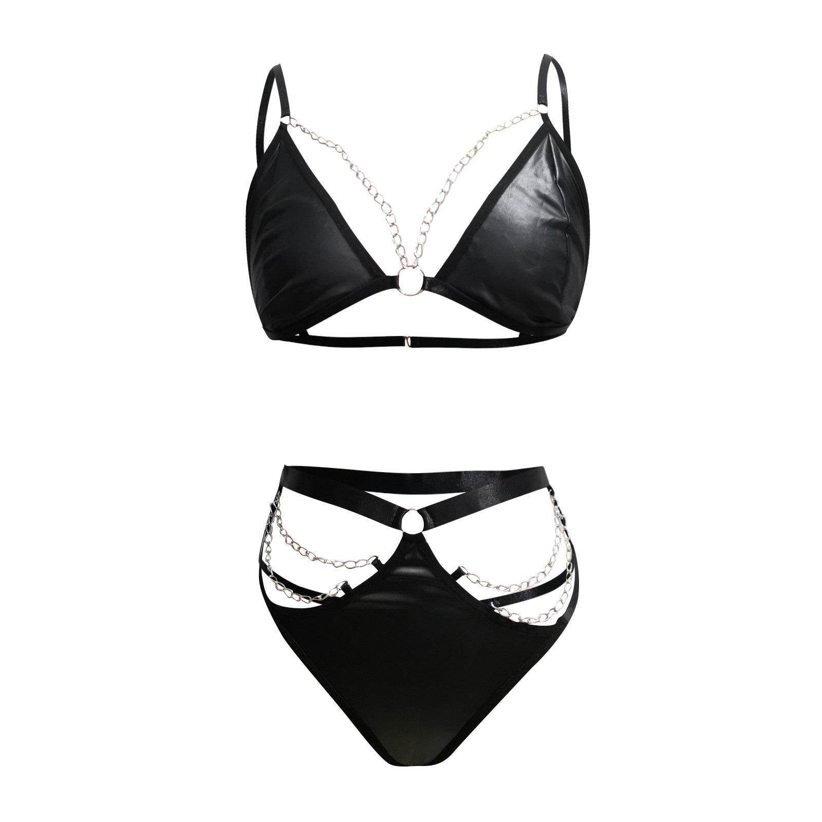 Sexy Patent Leather Strap Three Point Split Sexy Suit Bella Mia