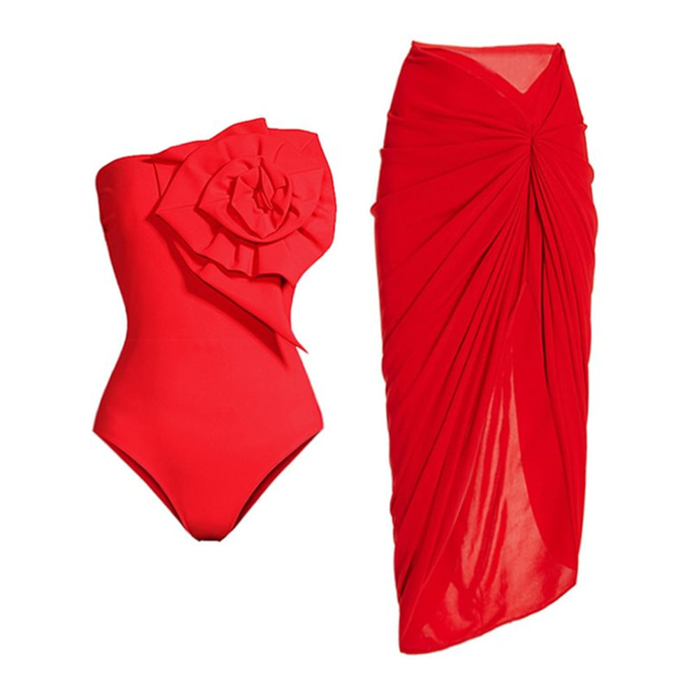 Three Dimensional Floral One Piece Swimsuit Women Vacation Suit Skirt Swimsuit Bella Mia