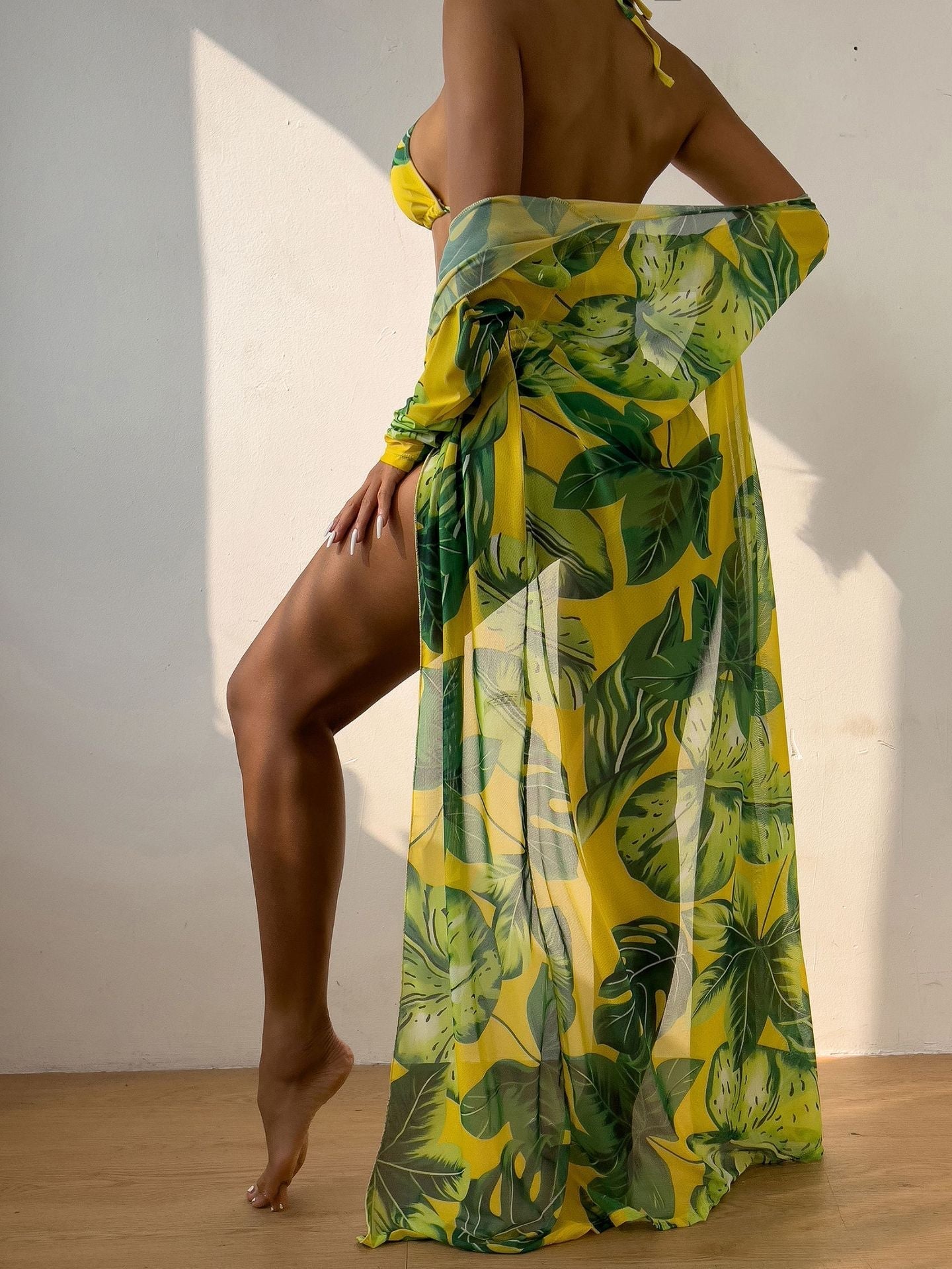 Printed Three Piece Set Mesh Shawl Bikini Swimsuit Swimwear Bella Mia