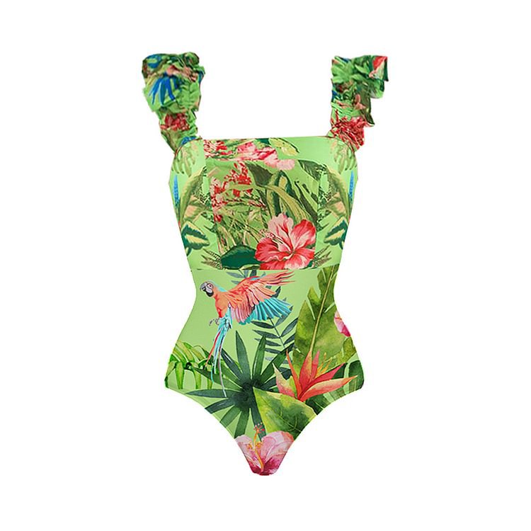 French Flying Sleeve Printed One Piece Swimsuit Women Cake Skirt Bella Mia