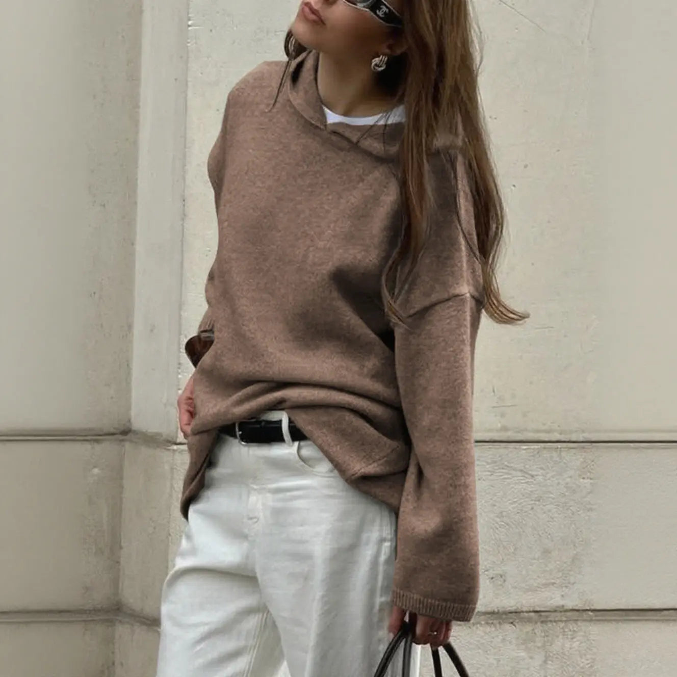Casual Minimalist Long Sleeve Hooded Sweater Woolen Bella Mia
