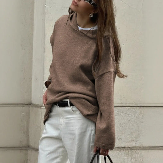 Casual Minimalist Long Sleeve Hooded Sweater Woolen Bella Mia