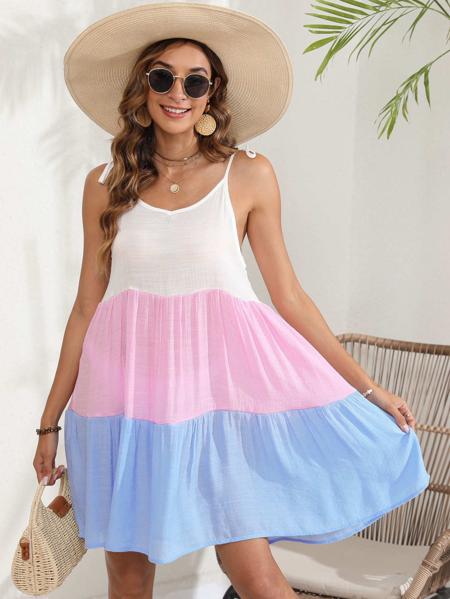 Women Braces Skirt Women Clothing Color Contrast Patchwork Striped Large Bandage Beach Dress Striped Color Dress Bella Mia