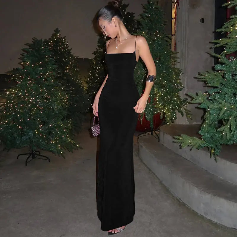 Women Clothing Summer Elegant Slim Waist Sexy Backless Spaghetti Straps Dress Bella Mia