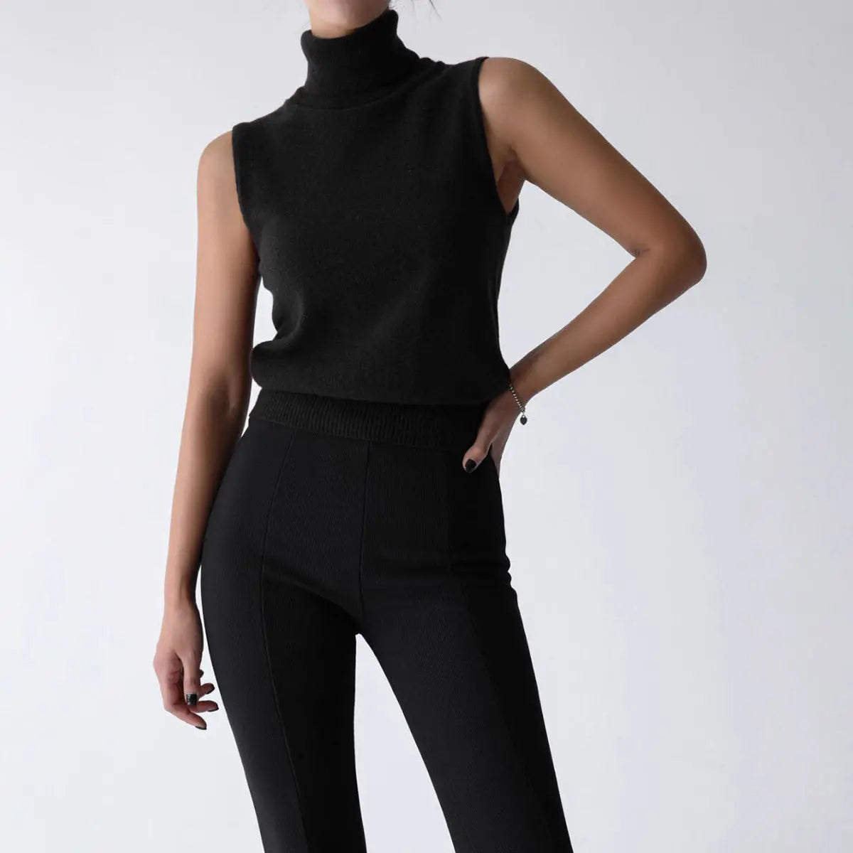 Knitted Sleeveless Vest Autumn High Neck Vest Sweater Minimalist Vest Top Women Bella Mia