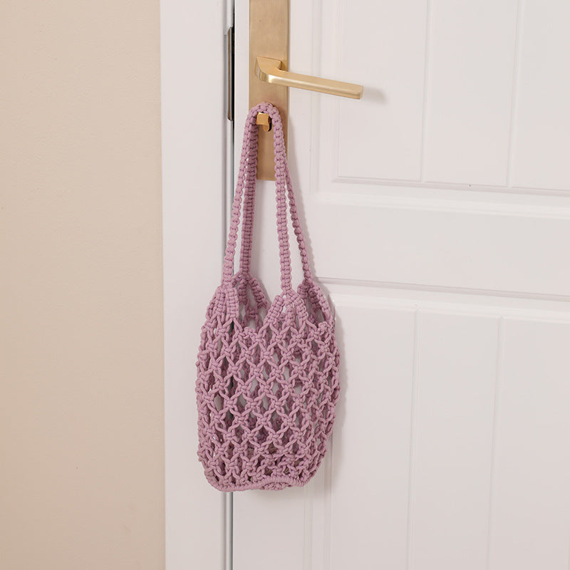 Hollow Out Cutout Cotton Thread Woven Bag Shoulder Handmade Straw Bag Fishing Net Bag Seaside Vacation Beach Bag Women Bag Bella Mia