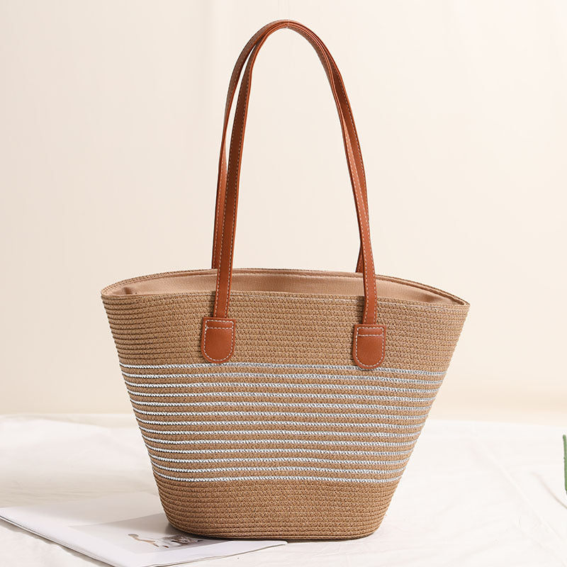 Gold Silver Thread Striped Straw Bag One Shoulder Woven Bag Vacation Beach Bag Women Bag Bella Mia