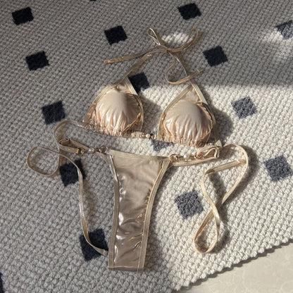 Sexy Glossy Pearl T Shaped Bikini Swimwear Swimsuit Bikini