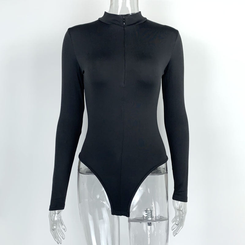 Autumn Winter Bottoming Shirt Women Clothing Long Sleeve Zipper Tight Bodysuit Bella Mia