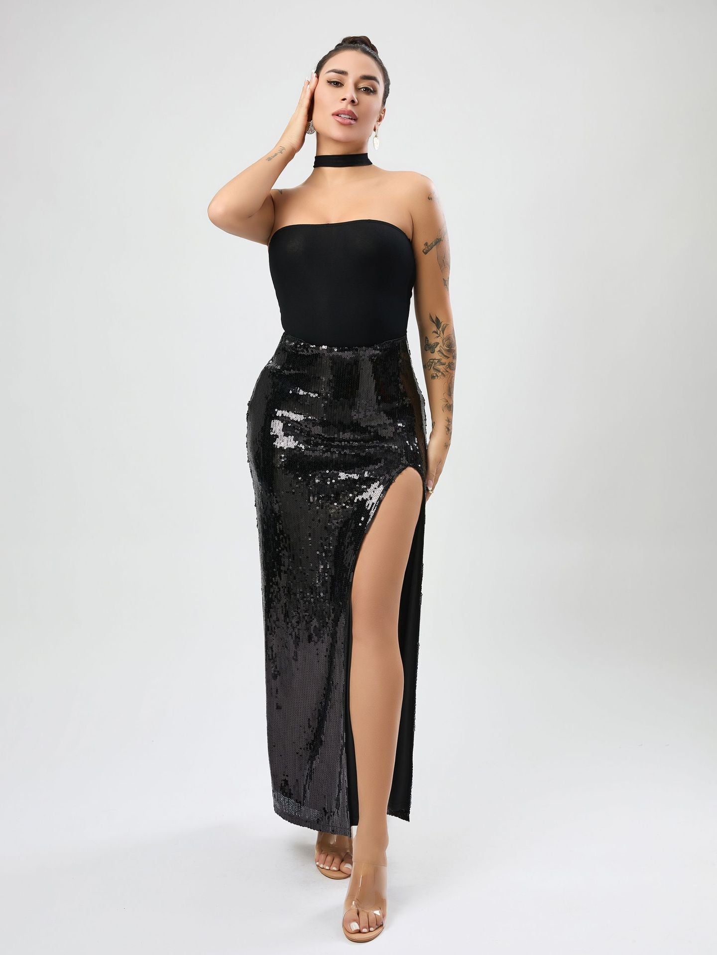 High Quality Sexy Slit Sequin Dress Autumn Women Clothing High Sense Tutu Bella Mia