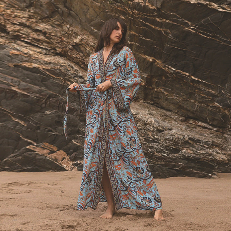 Vacation Beach Coat Rayon Printed Sunscreen Cardigan Vacation Bikini Cover Bella Mia