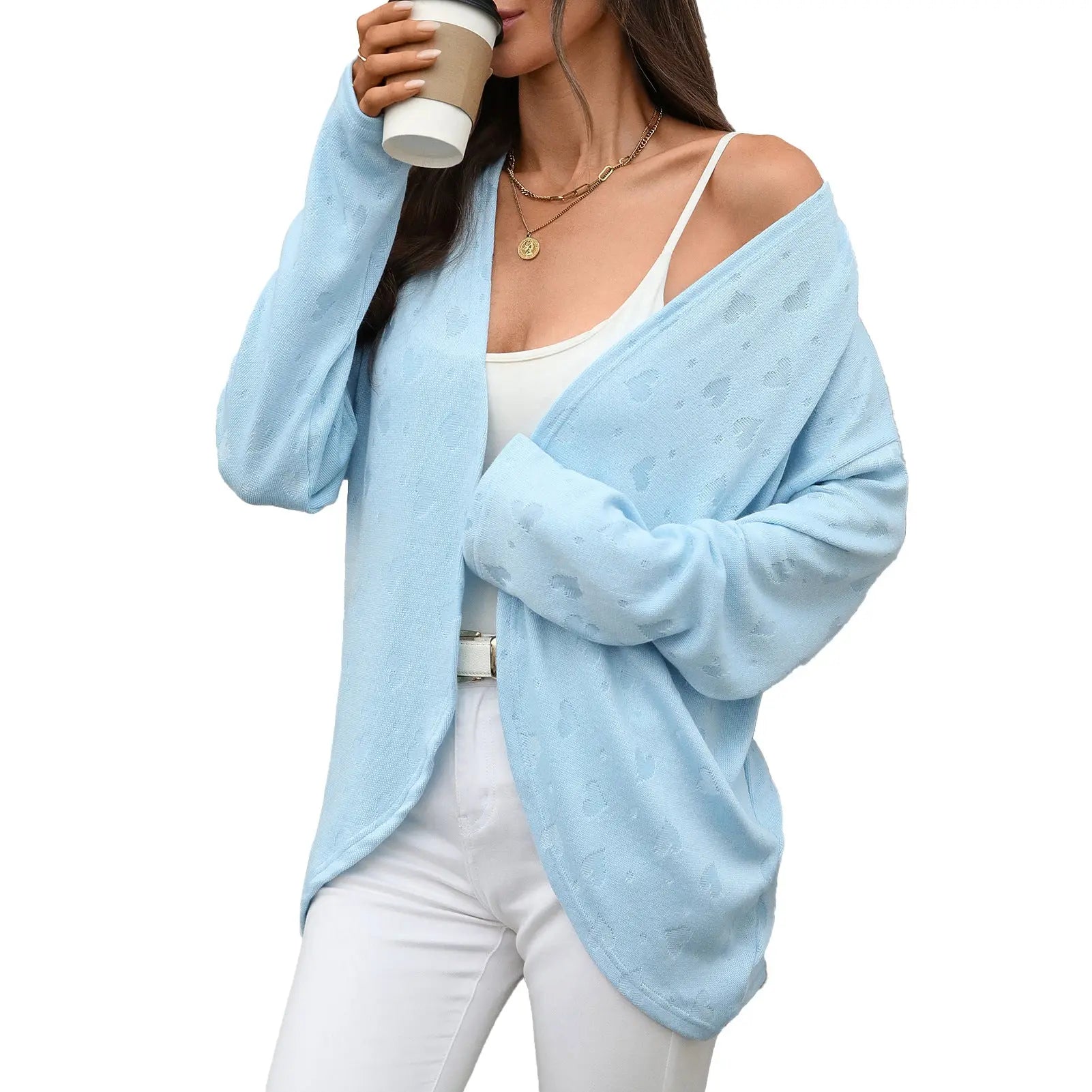 Autumn Winter Solid Color Long Sleeve Cardigan Knitted Jacquard Coat Office Cardigan Bella Mia