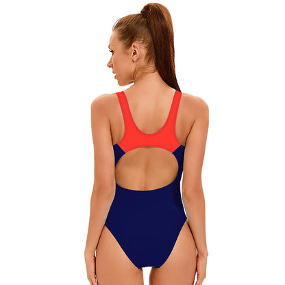 One Piece Swimsuit Women Color Matching Sports Swimsuit Conservative Slim Looking Belly Covering