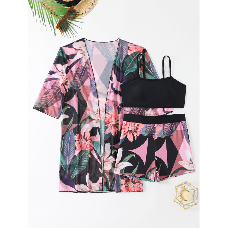 Swimsuit Women Print Casual Vacation Boxers Three Piece Sets Beach Cover up Bella Mia