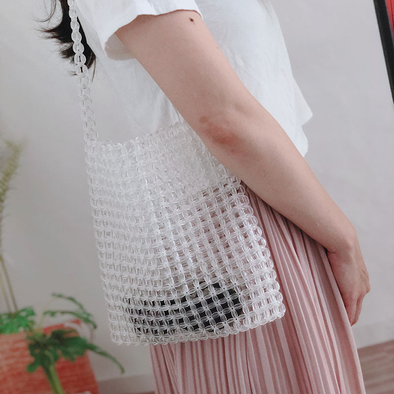 Transparent Square Beaded Bag Acrylic Hand Woven Bag Casual Hand Carrying Shoulder Bag Women Bella Mia