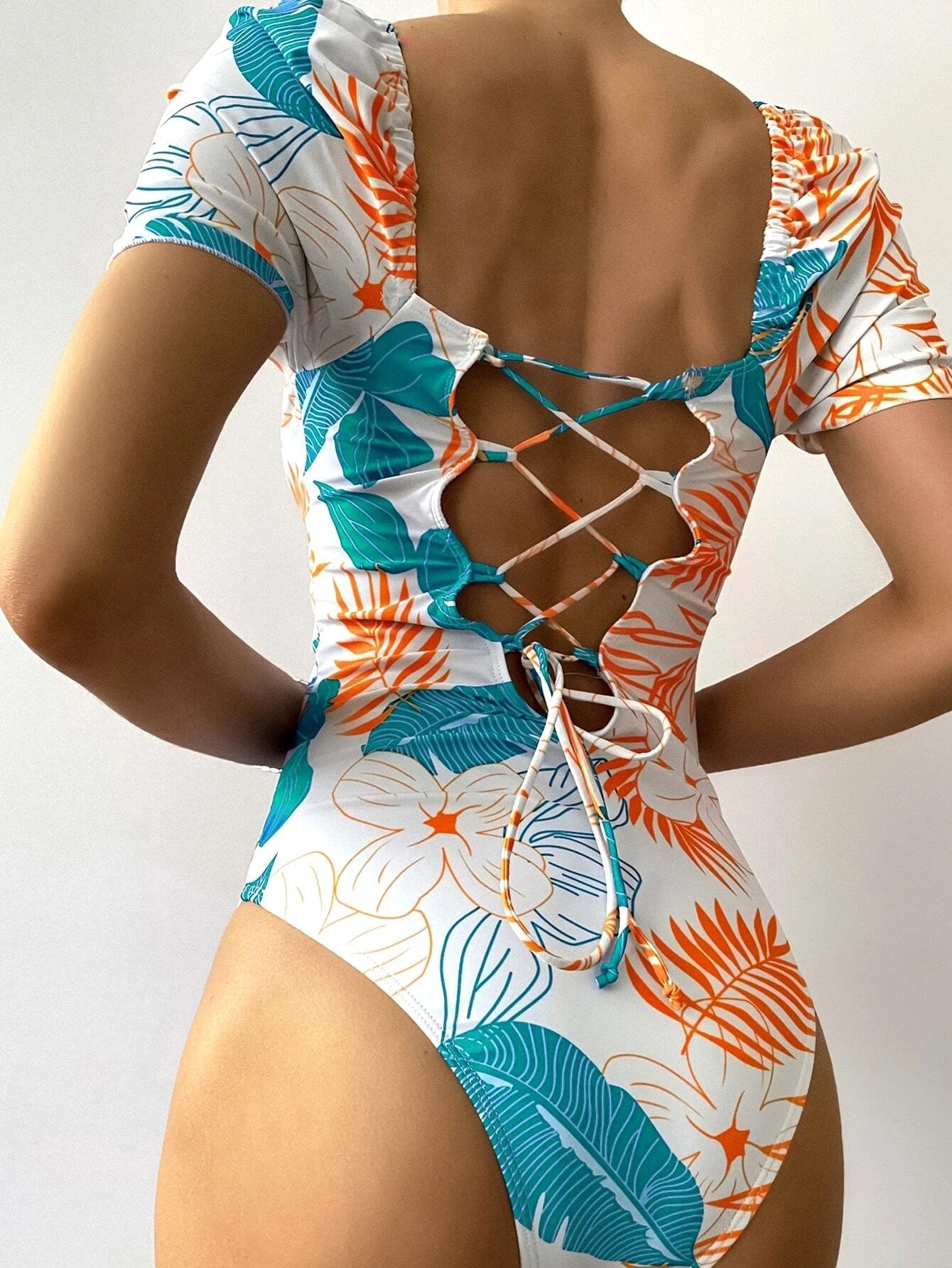 Swimsuit Women Printed Floral Triangle One Piece Printed Bikini Tied Swimsuit Bella Mia
