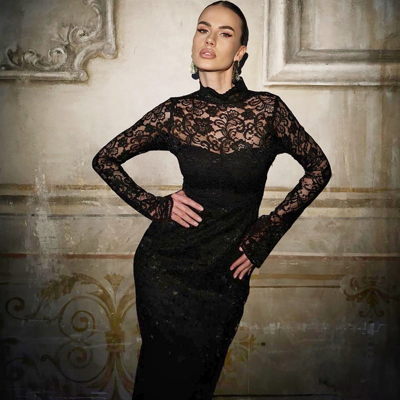 Women Clothing Summer Sexy Lace Stitching Slim Long Sleeve Dress Bella Mia