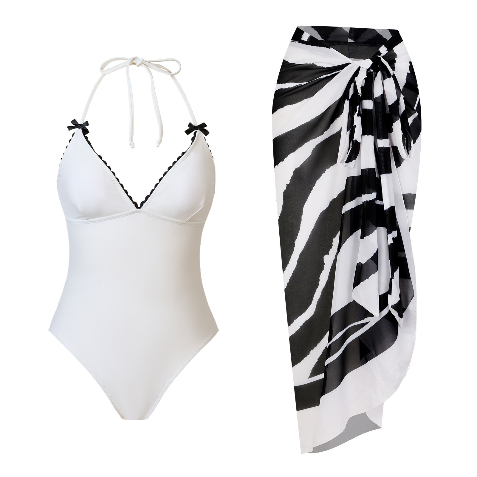 One Piece Swimsuit Women Black White Sexy Two Piece Sets Swimsuit Chiffon Dress Bella Mia