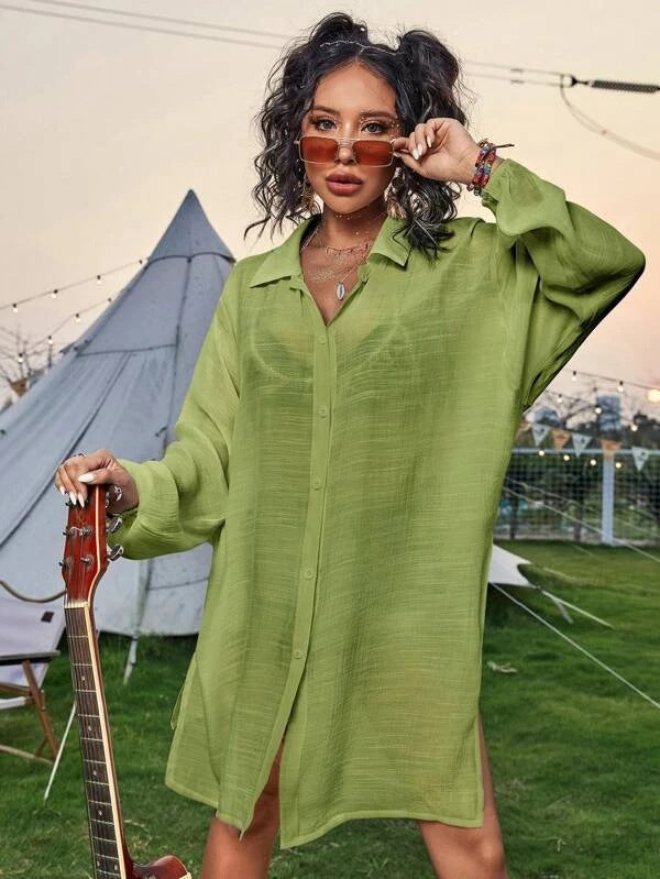 Cotton Long Sleeved Shirt Beach Cover up Vacation Sun Protection Shirt Bikini Swimsuit Outwear Cardigan Bella Mia