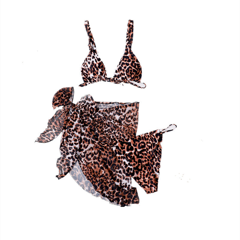 Sexy Women Triangle Split Bikini Mesh Three Piece Suit Crisp Linen Printed Women Swimsuit Bella Mia