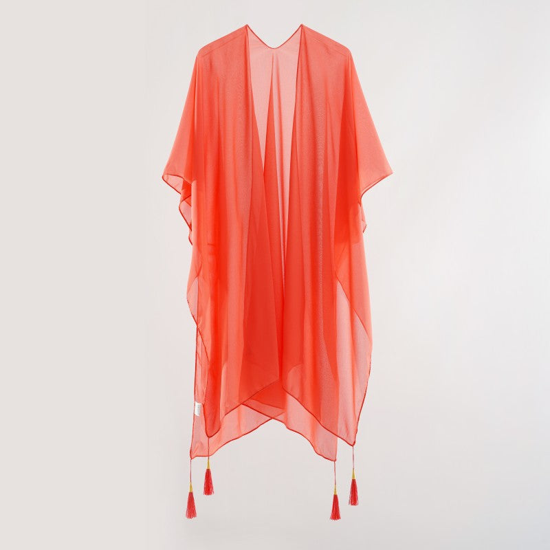 Seaside Blouse See Through Sexy Tassel Thin Cape Solid Color Travel Sun Protection Cardigan Bella Mia