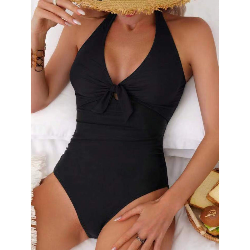 One Piece Solid Color Swimsuit Women Sexy Bikini Bikini Solid Color Tied Swimsuit Bella Mia