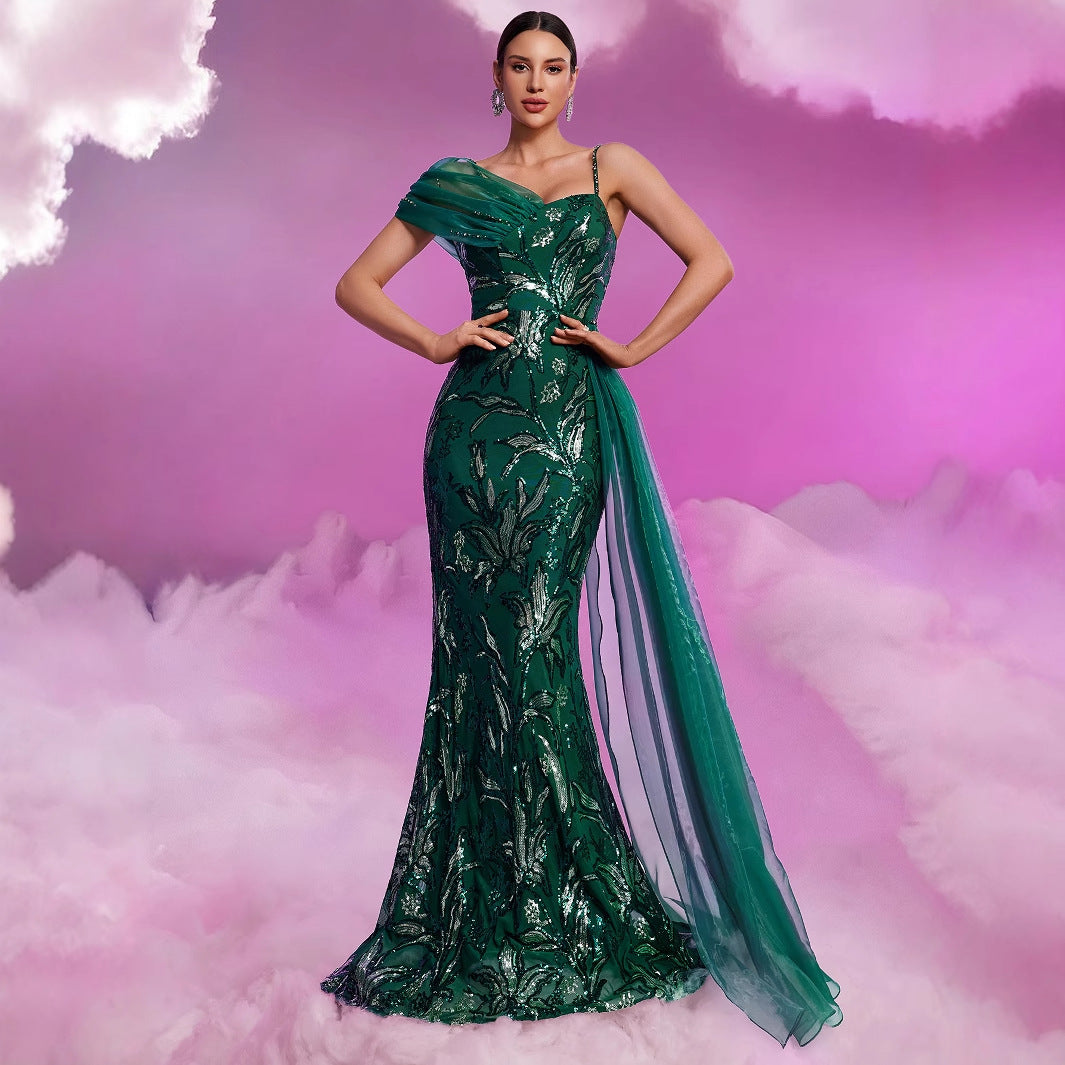 Elegant Sequin Ribbon V neck Strap Elegant Gorgeous Noble Cocktail Formal Dinner Dress Bella Mia