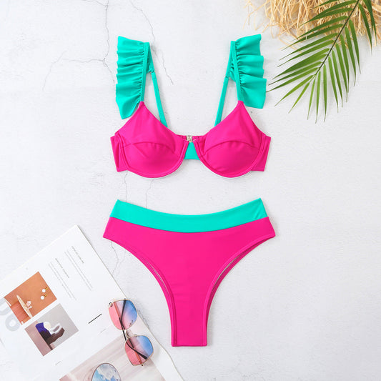 Solid Color Color Matching Split Swimsuit Women Bikini Low Waist Bikini Bella Mia