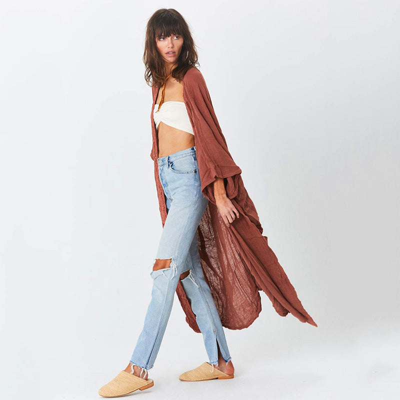 Rust Red Lace Cardigan Loose Beach Sun Protection Coat Beach Cover Up Swimsuit Outwear Women Bella Mia