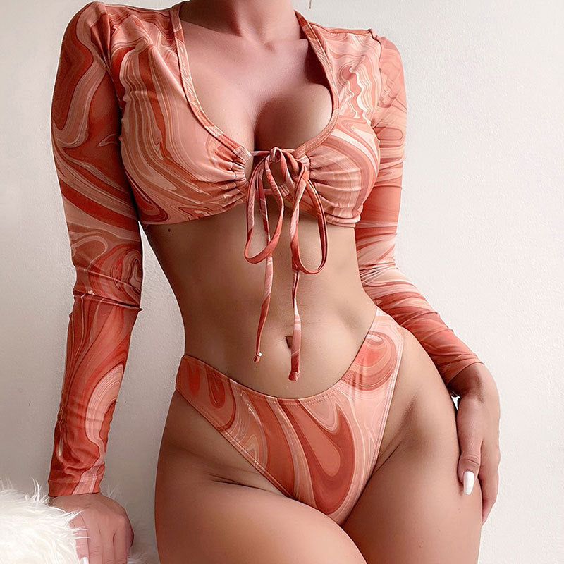 Tie Dyed Sexy Sexy Two Piece Swimwear High Waist Long Sleeves Beach Bikini Bikini Bella Mia