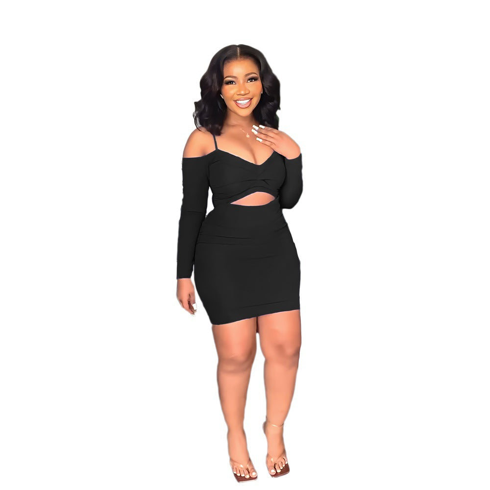 Sexy Slim Fit All Match Off The Shoulder Strap Mini Sheath Dress