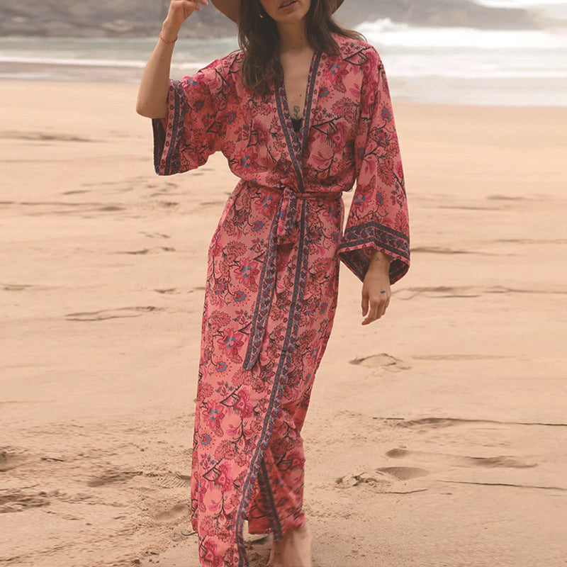 Vacation Beach Coat Rayon Printed Sunscreen Cardigan Vacation Bikini Cover Bella Mia