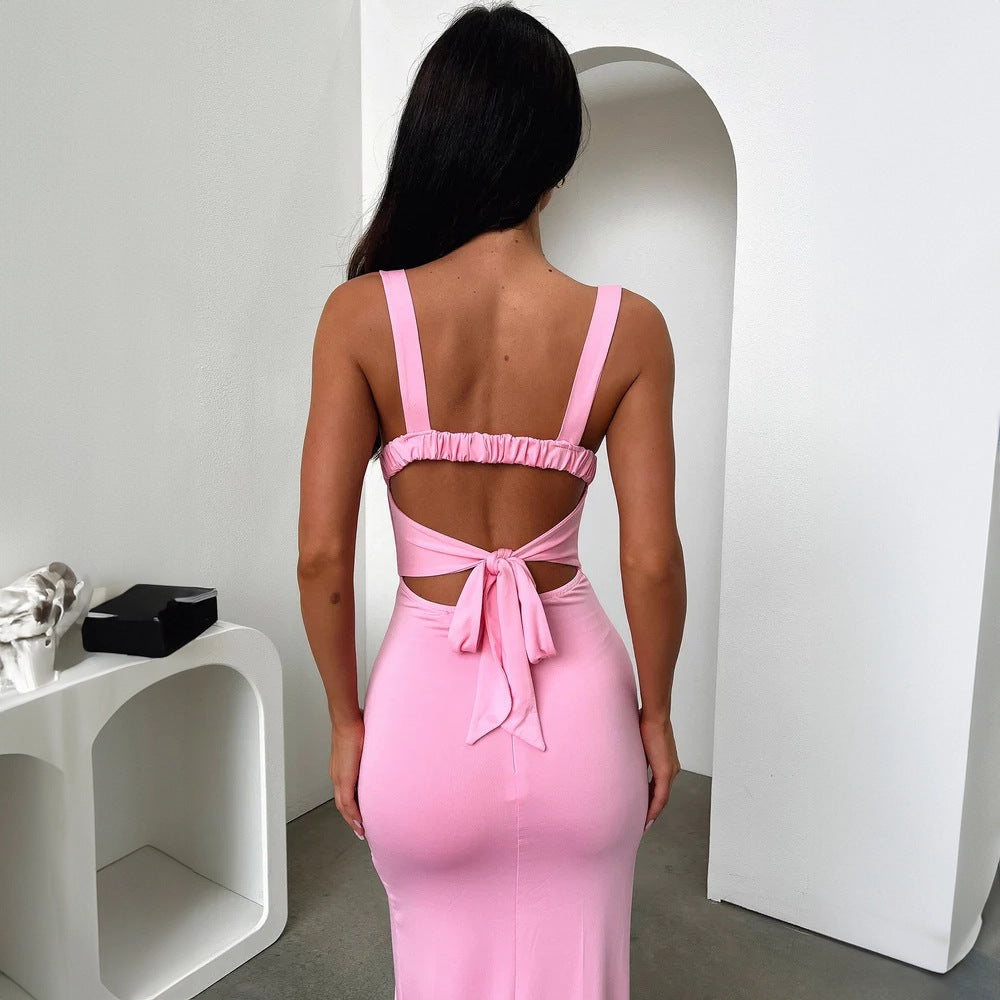 Summer Slim Fit Elegance Sleeveless Split Backless Sling Sheath Women Clothing Dress Bella Mia